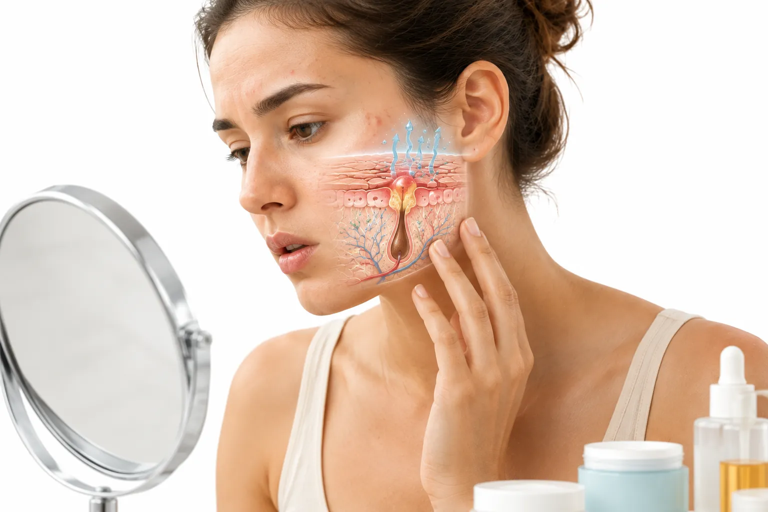Skin barrier damage showing both acne and compromised skin texture