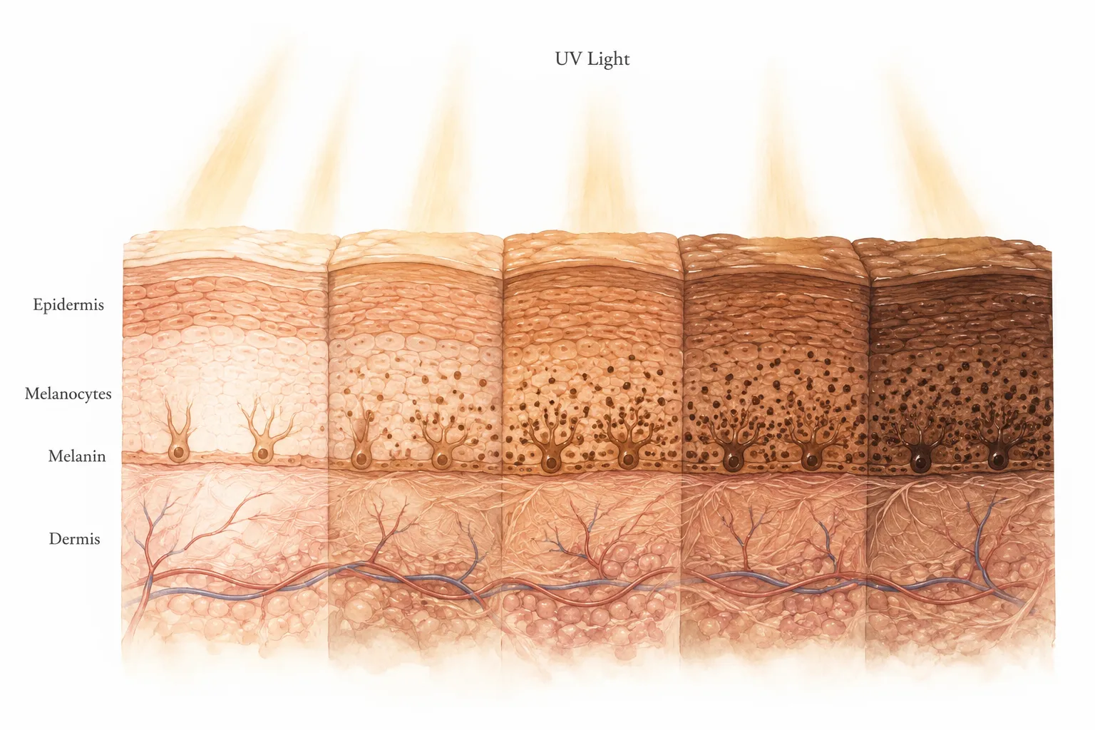 Diagram showing melanin response across different skin tones