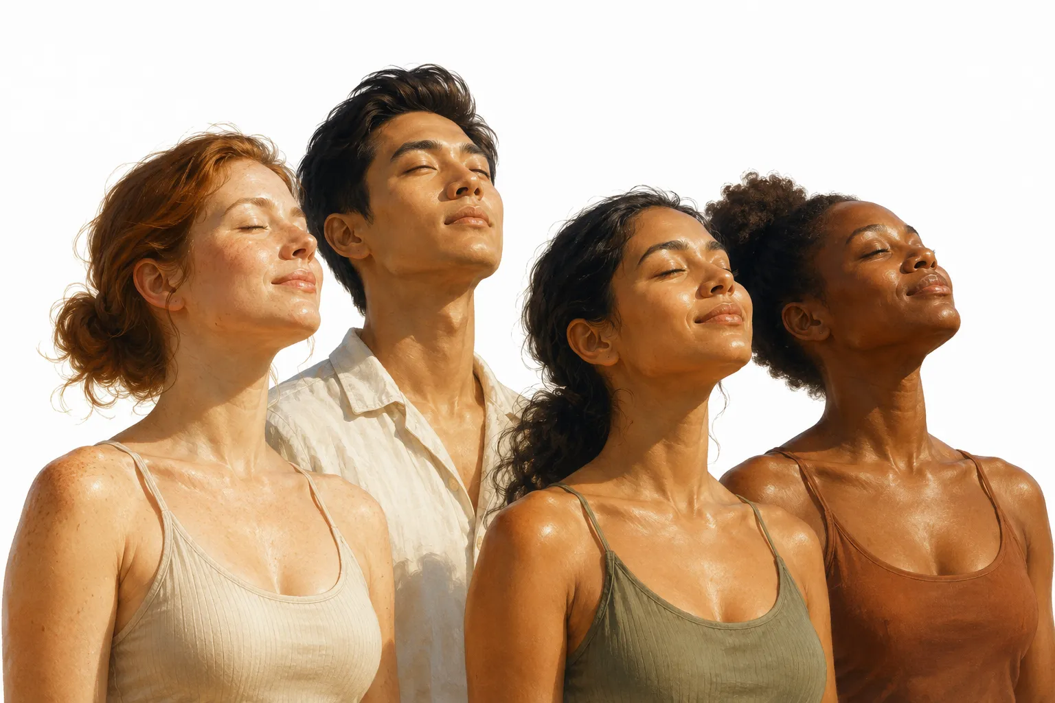 Illustration of varied skin tones responding differently to sun exposure