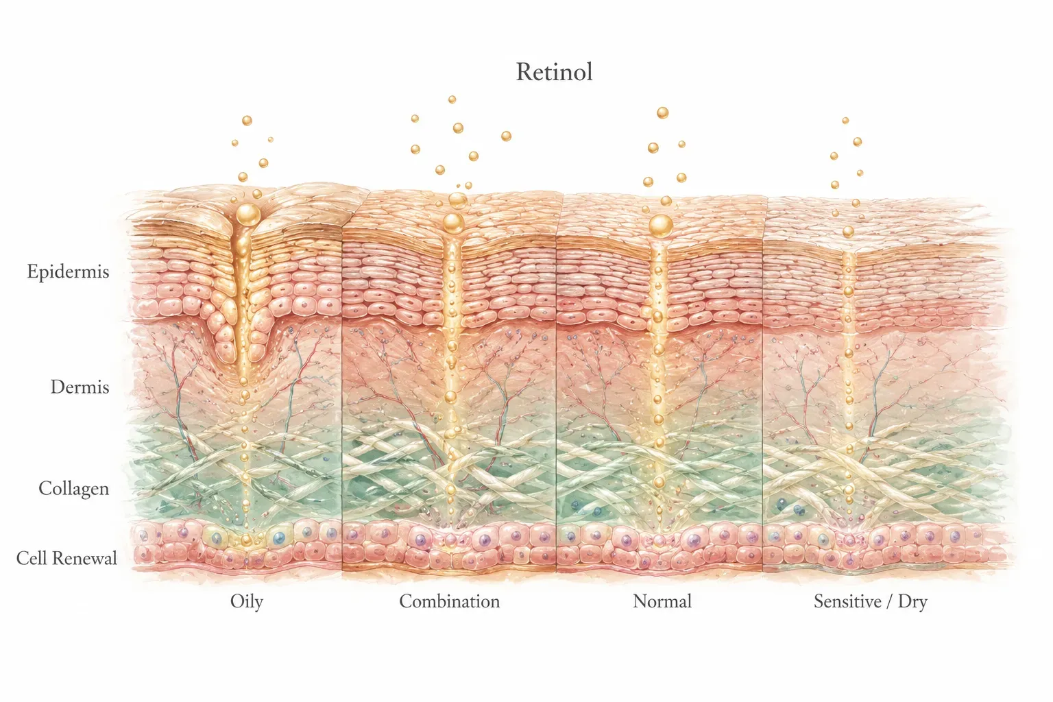 Diagram showing retinol tolerance across skin types