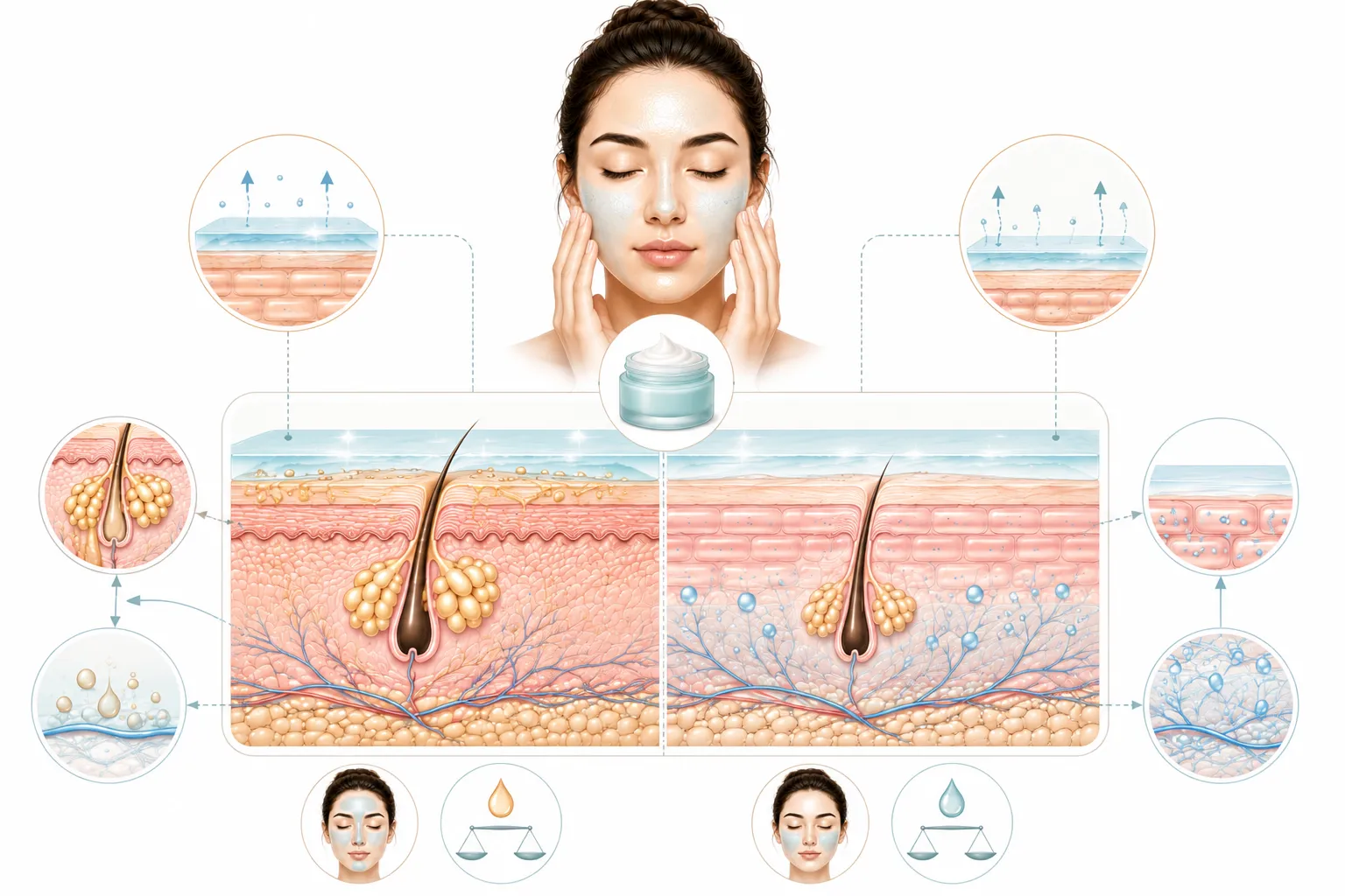 Diagram showing different moisturizer textures for T-zone and cheeks