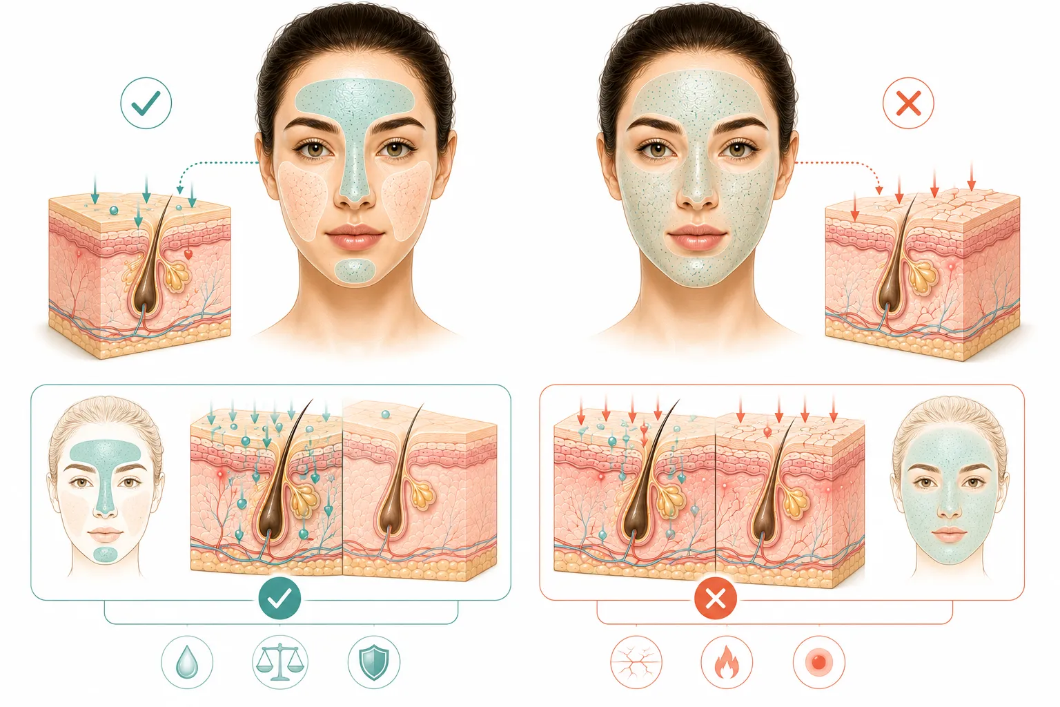 Diagram of a face zoned into oil-control and hydration-focused regions