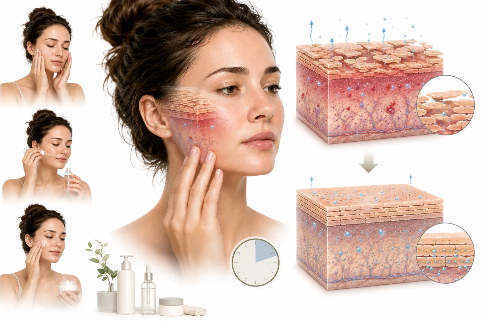 Close-up of skin showing barrier repair progress over 3 days