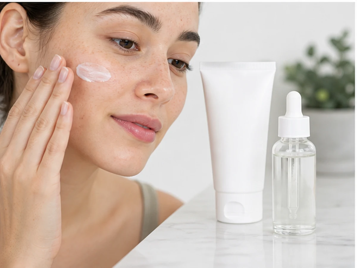 Azelaic acid and niacinamide products side by side
