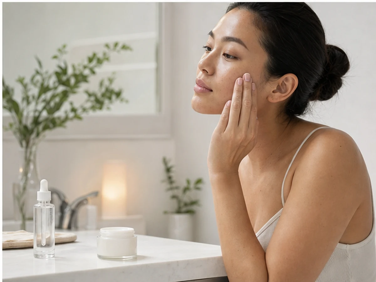 Niacinamide serum being applied at night without moisturizer