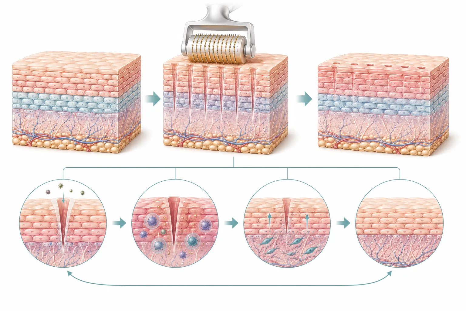 Diagram showing microneedle penetration through the skin barrier