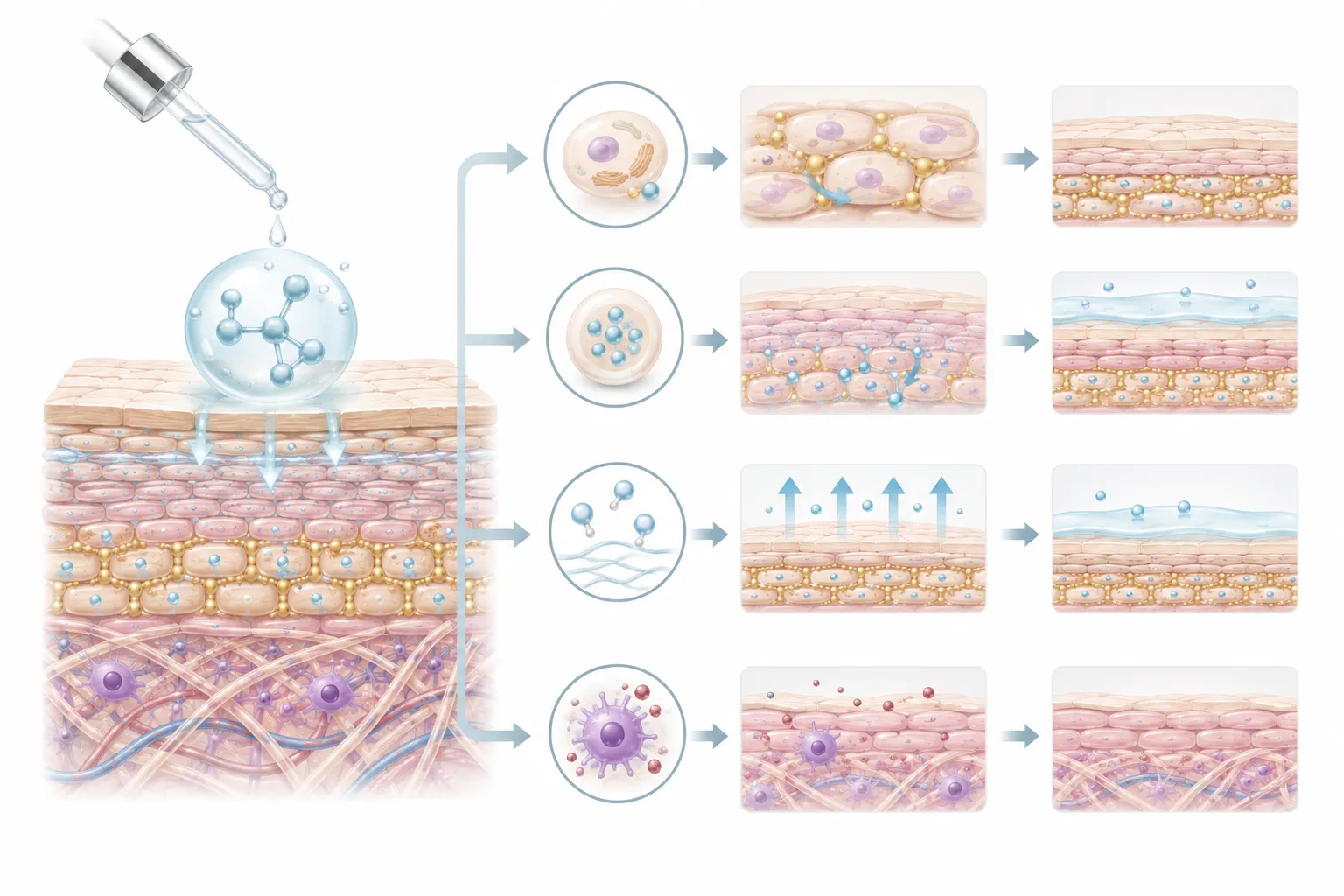 Diagram showing niacinamide boosting ceramide production in the skin barrier