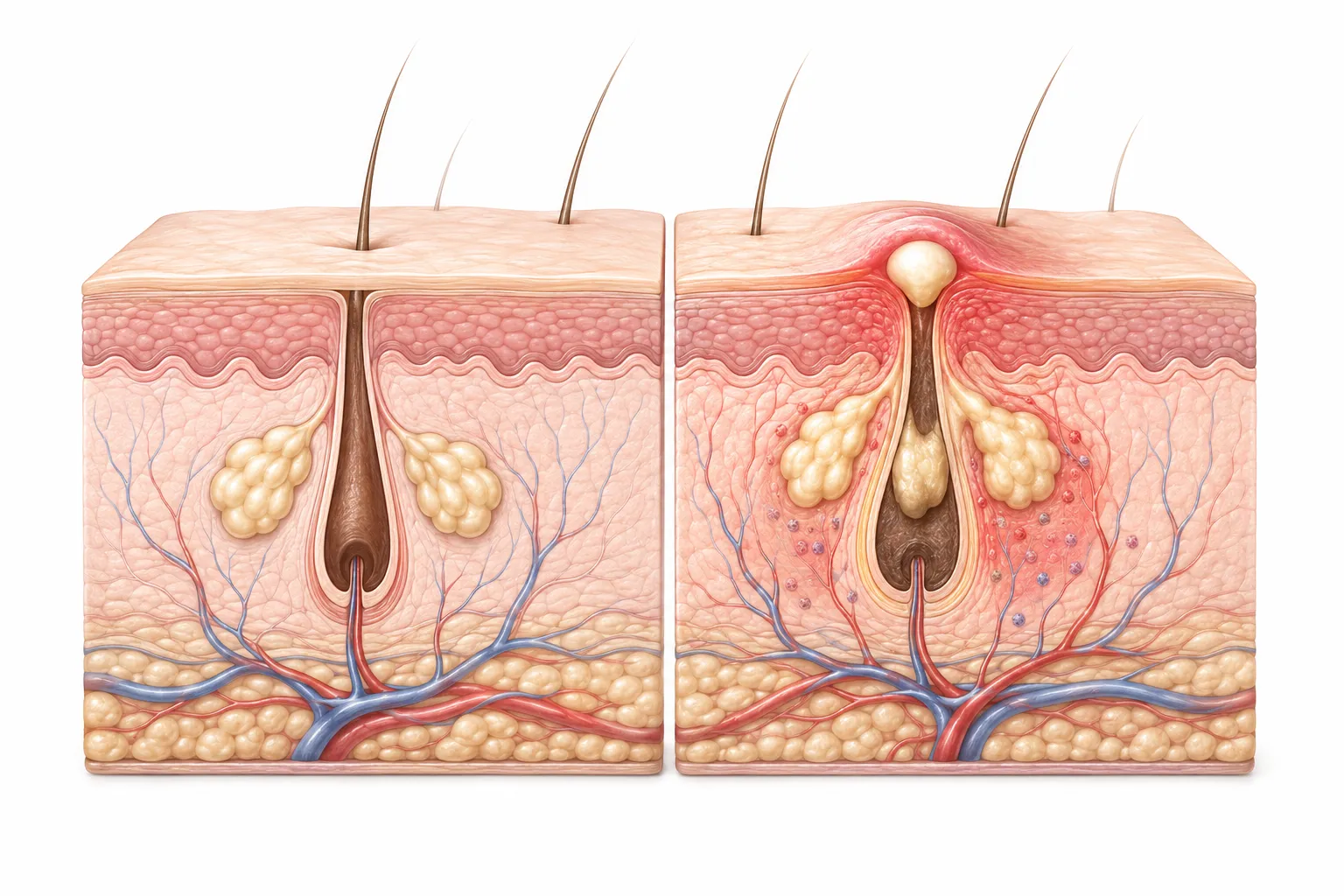 Diagram showing factors that cause acne in normal skin types