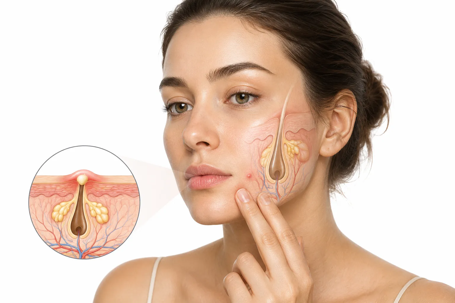 Normal skin with occasional acne, looking balanced but with breakouts