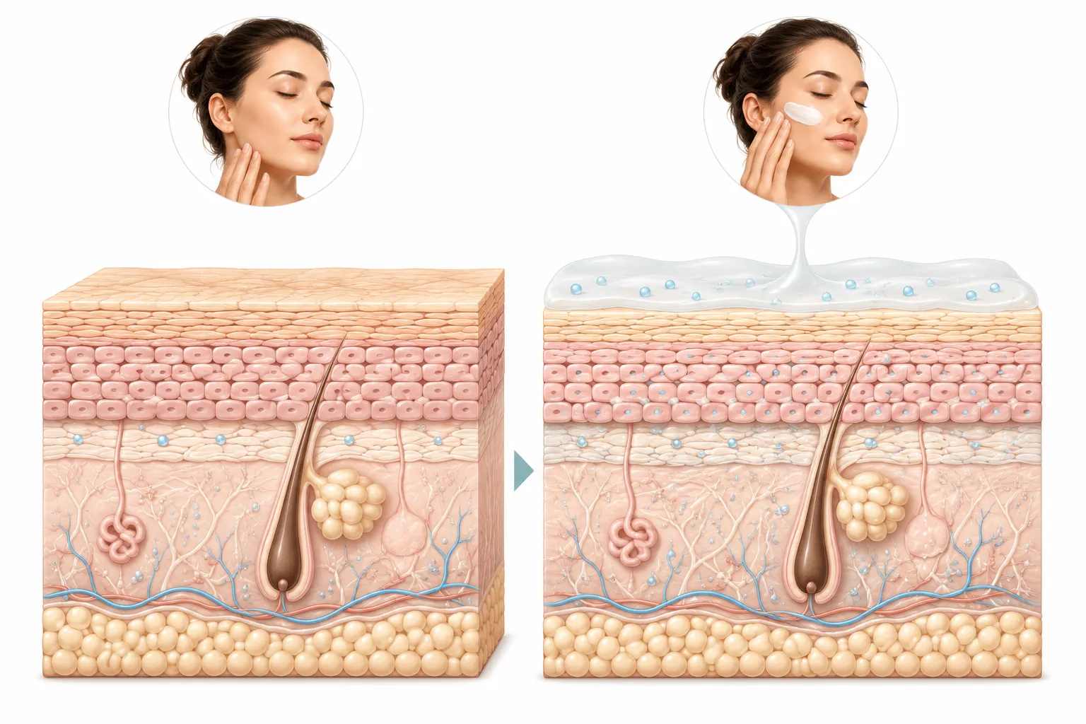 Diagram showing how dry skin products affect normal skin