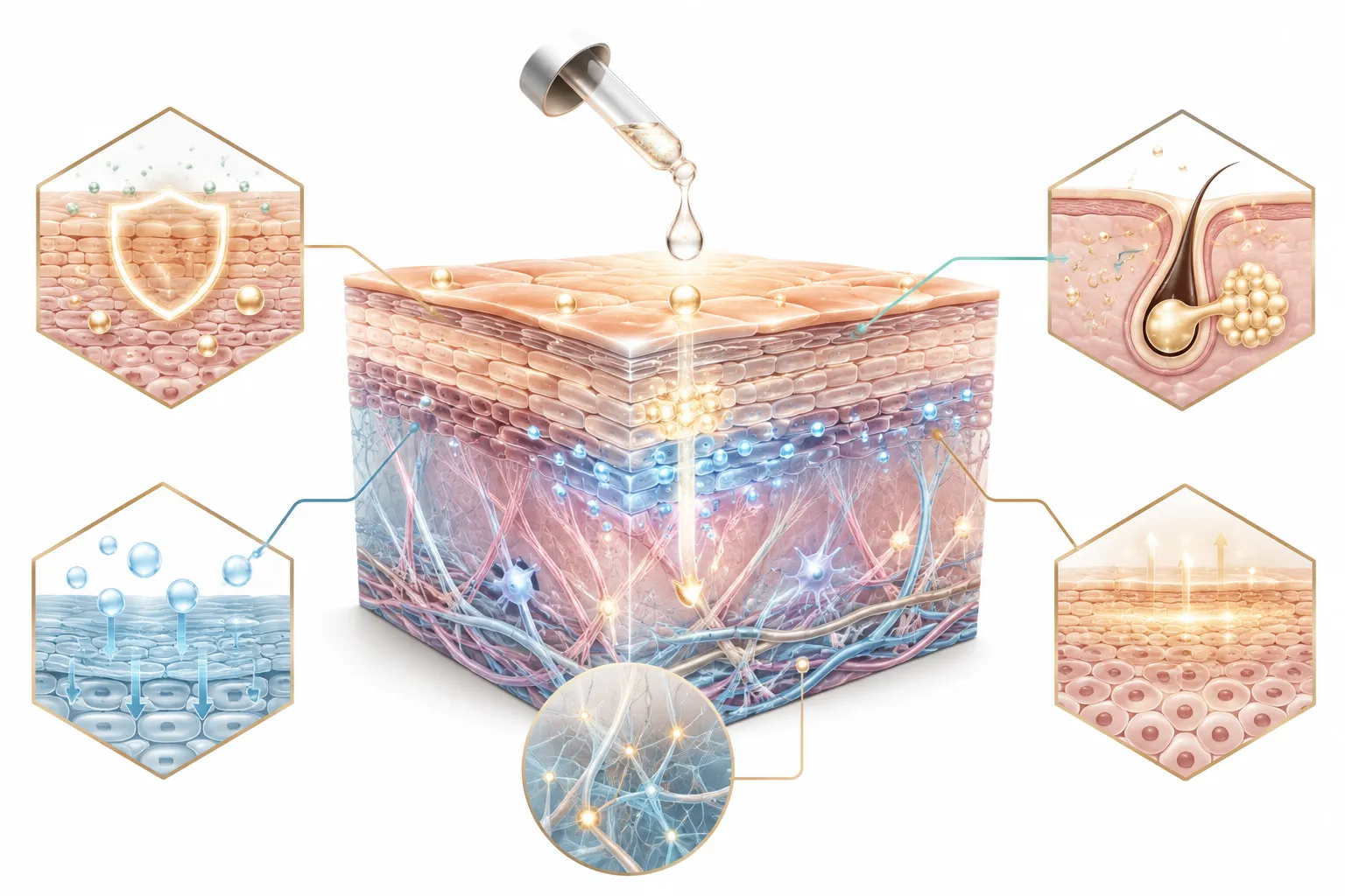 Diagram showing niacinamide's benefits for normal skin