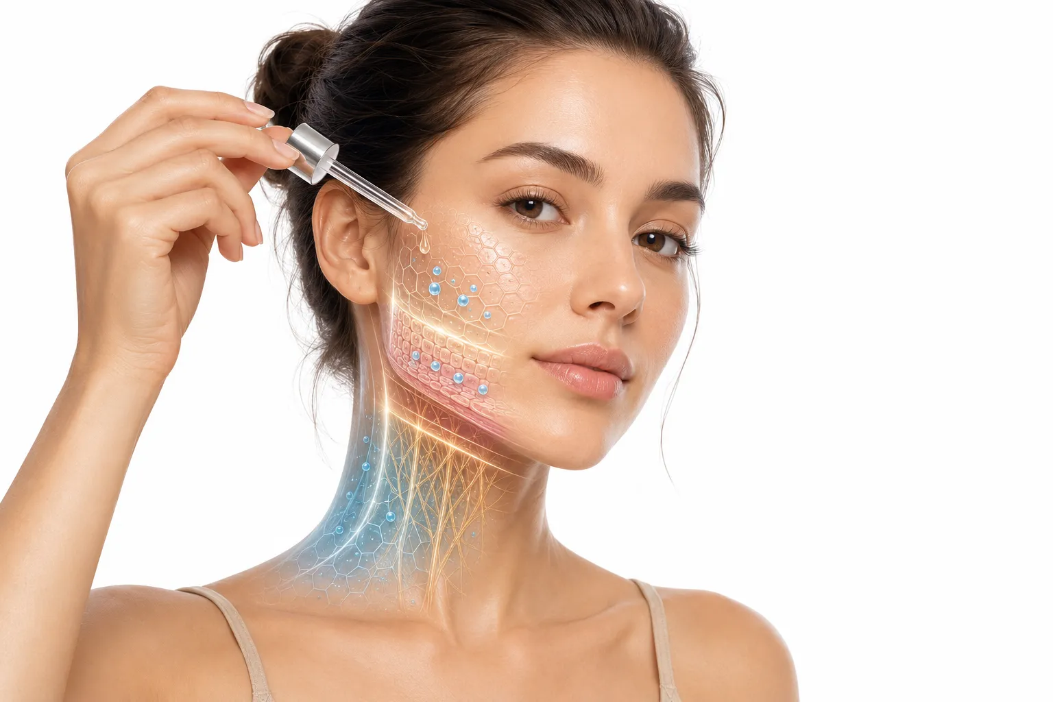 Niacinamide serum on a surface with normal skin illustration