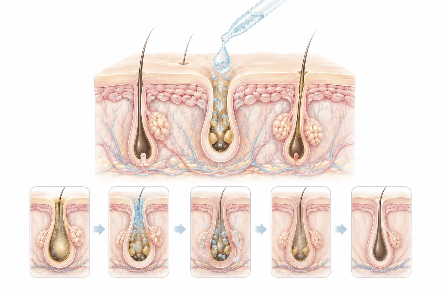 Diagram showing salicylic acid's effect on normal skin
