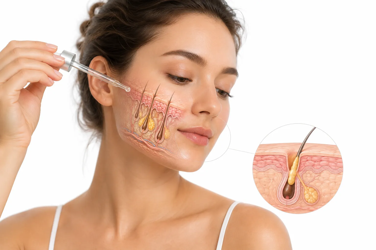 Salicylic acid serum with normal skin illustration