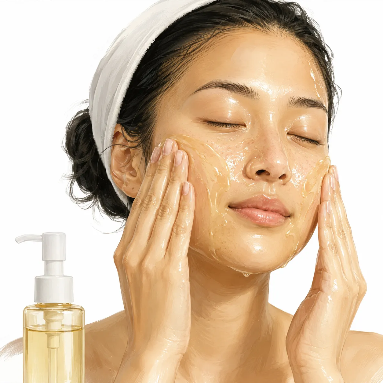 Cleansing oil with oily skin illustration