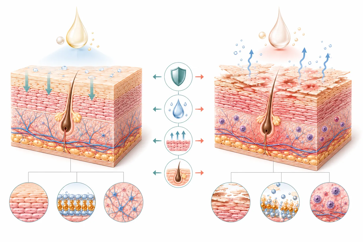 Diagram showing how retinol affects the skin barrier during adjustment