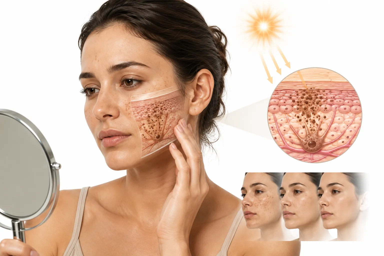 Close-up of hyperpigmented skin showing dark spots from sun exposure