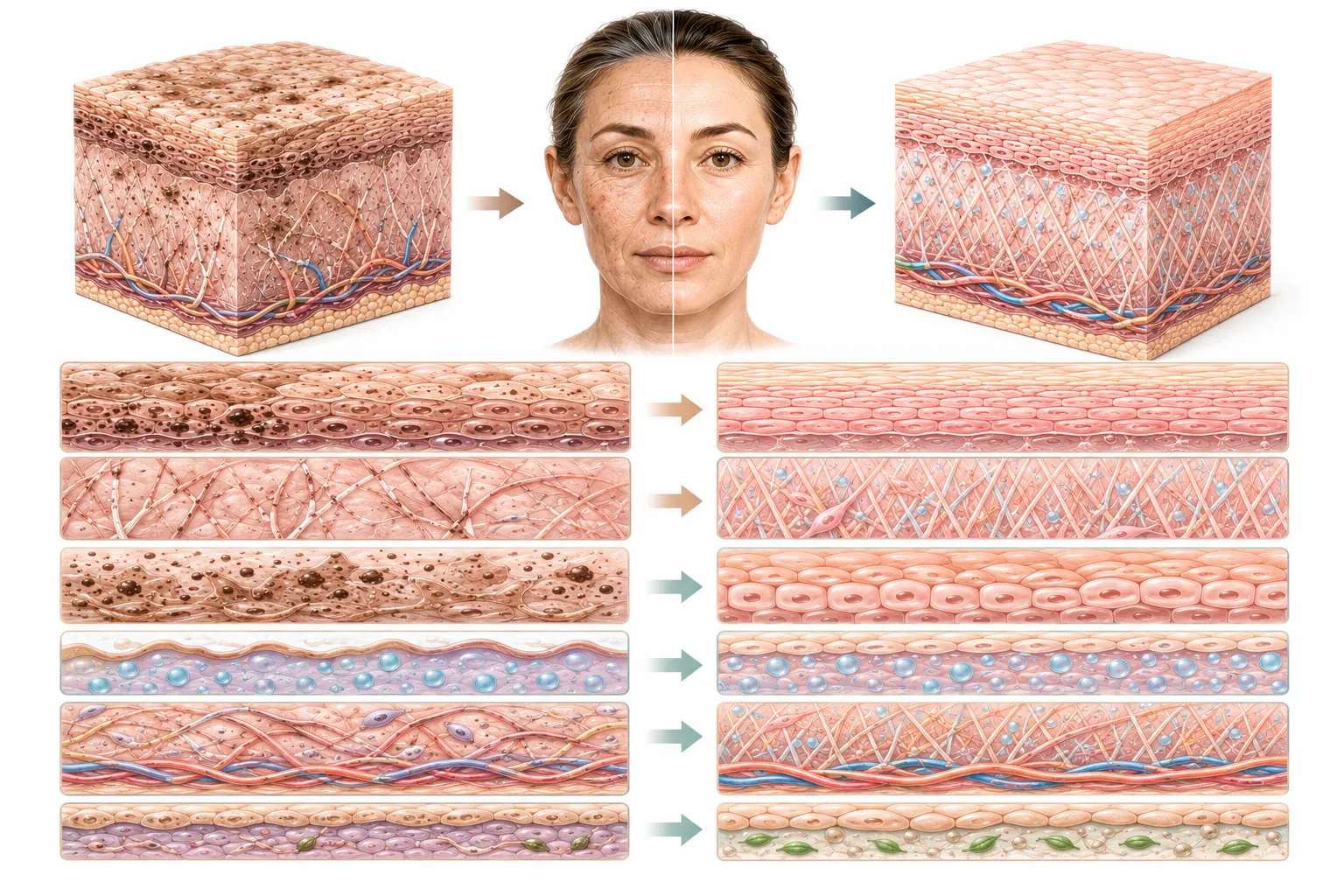 Diagram showing the skin's repair mechanisms and how treatments support them