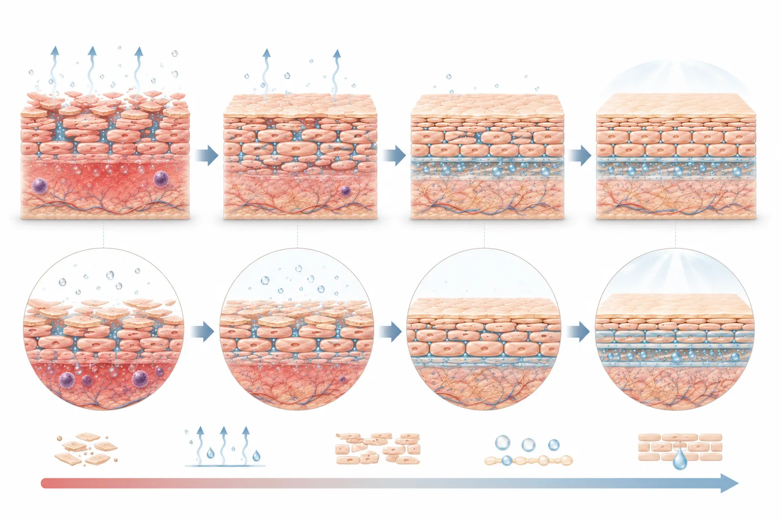 Diagram of skin barrier self-repair mechanisms at the molecular level
