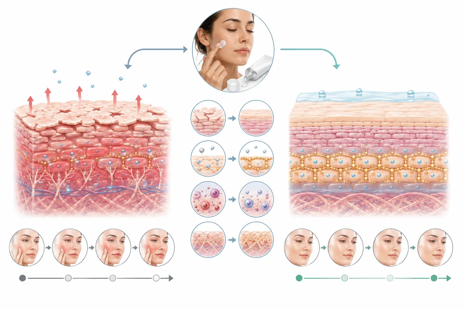 Diagram showing tretinoin's more potent effect on the skin barrier compared to OTC retinol