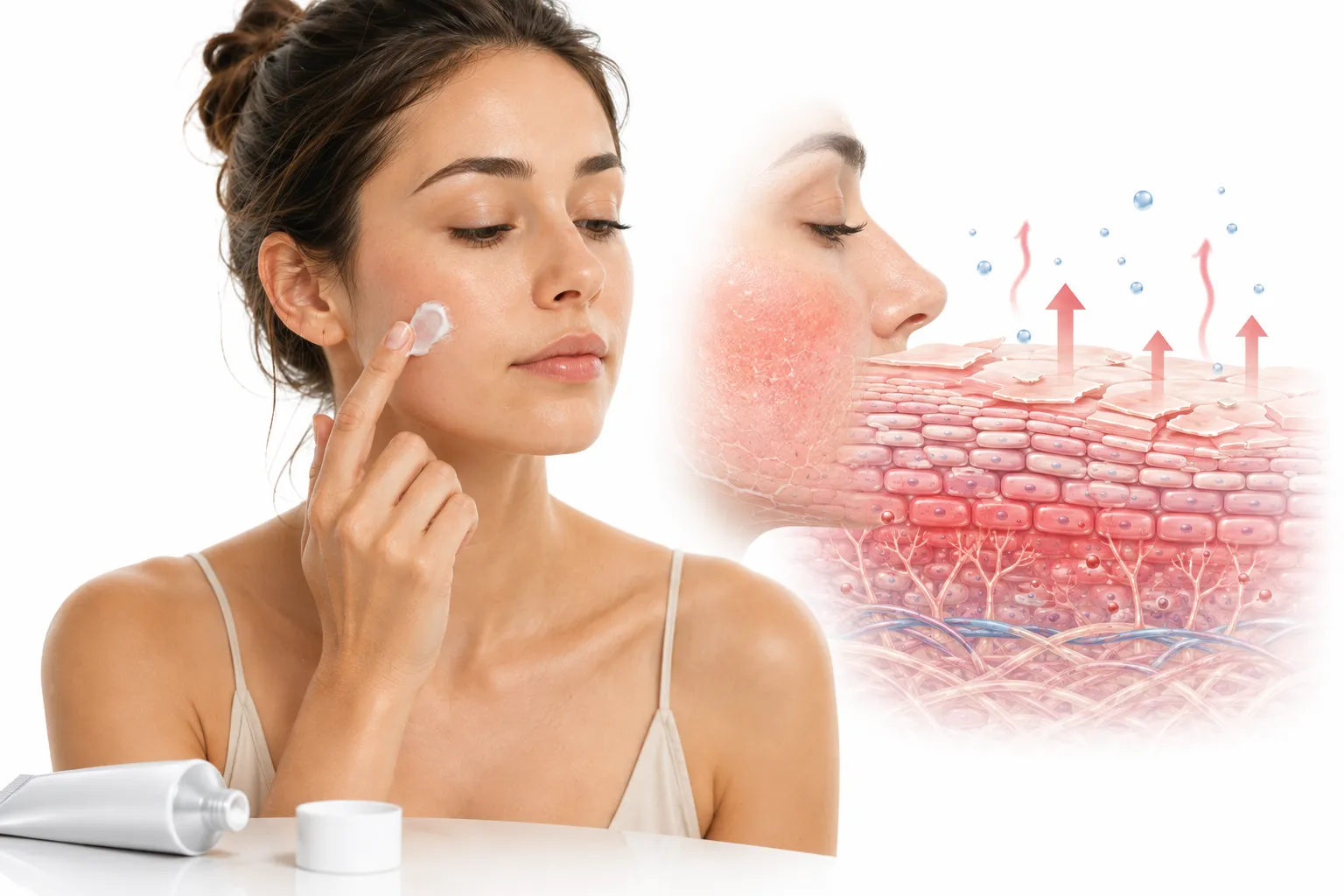 Tretinoin prescription cream being used with caution on skin