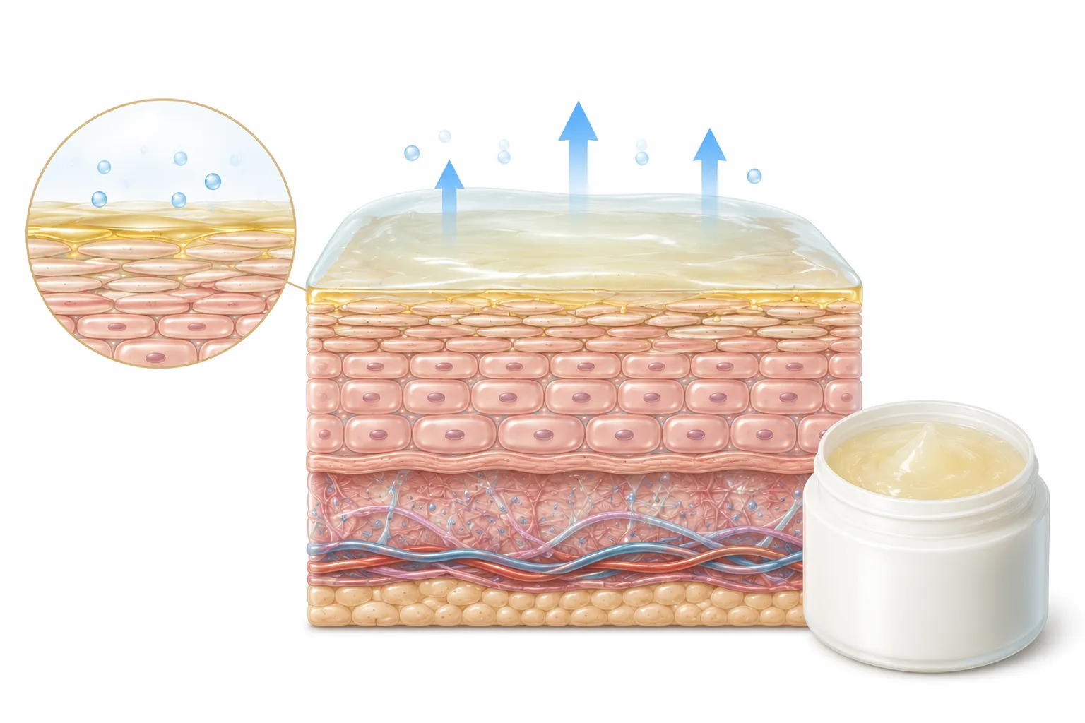 Diagram showing Vaseline creating an occlusive seal that allows the barrier to repair itself underneath