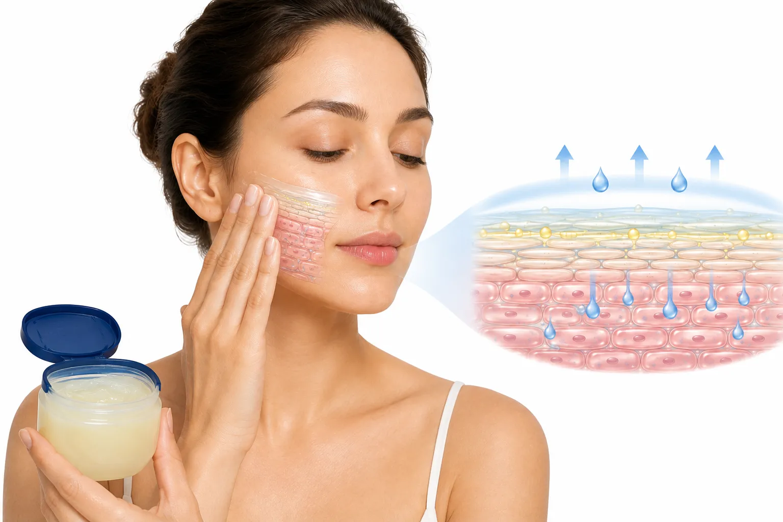 Vaseline being applied to skin with visible barrier damage