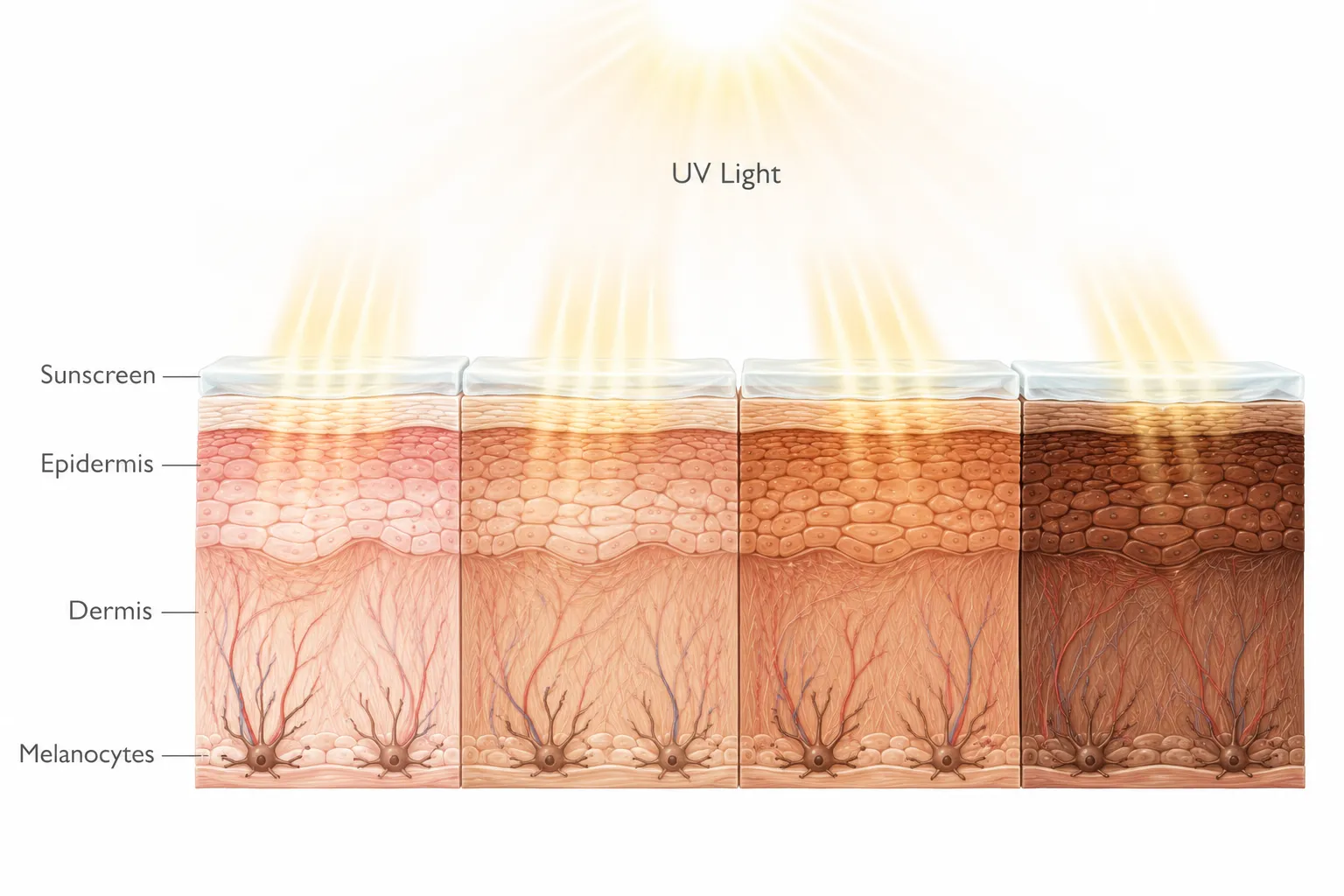 Diagram showing UV damage in different skin types