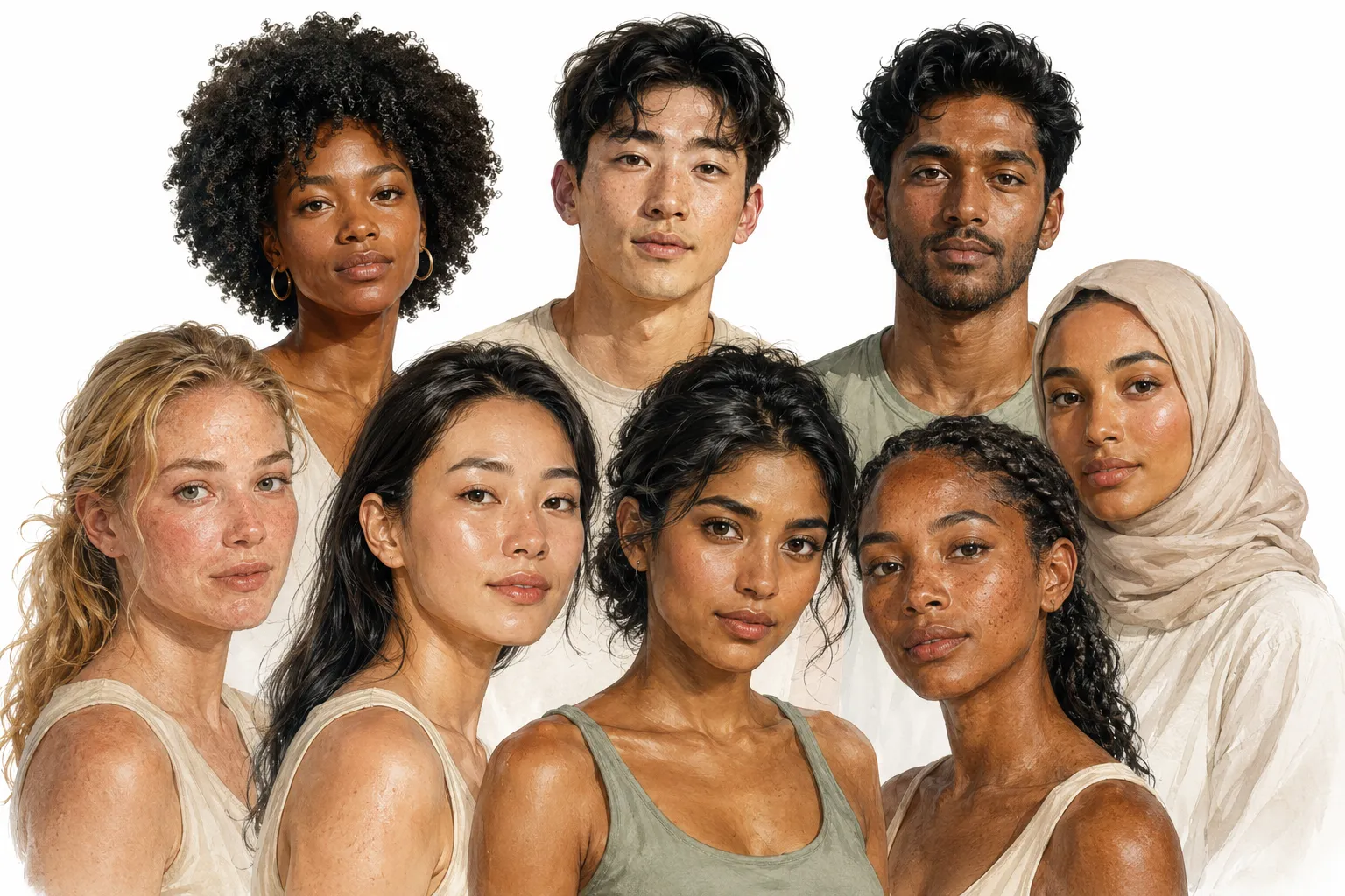 Diverse skin types across different ethnicities