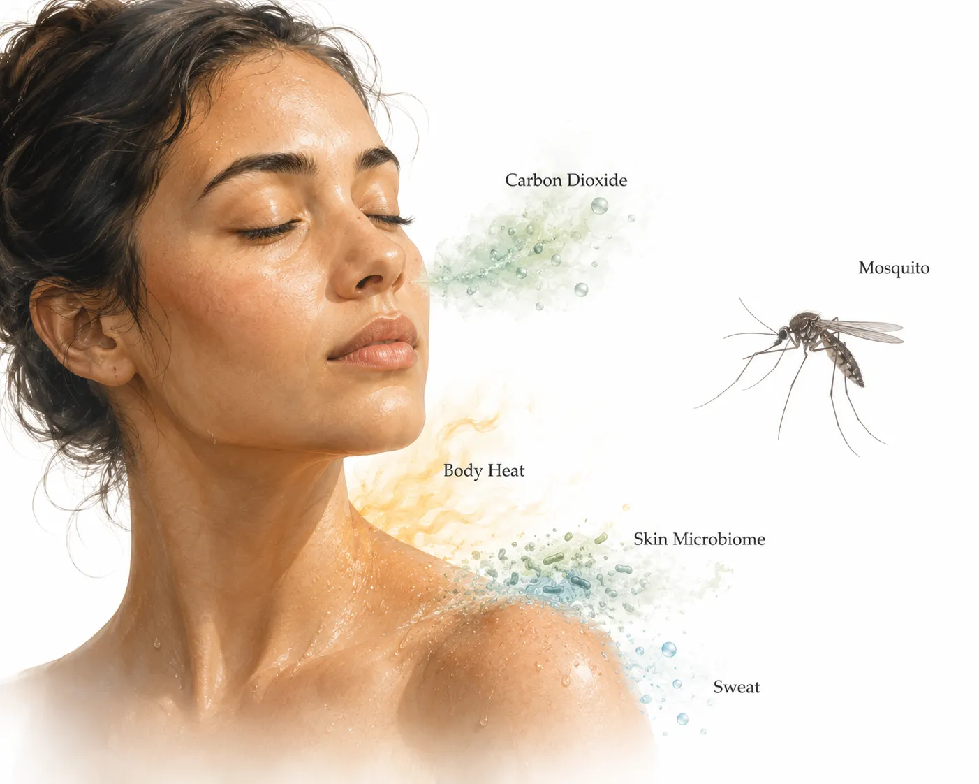 Diagram showing factors that attract mosquitoes vs skin type