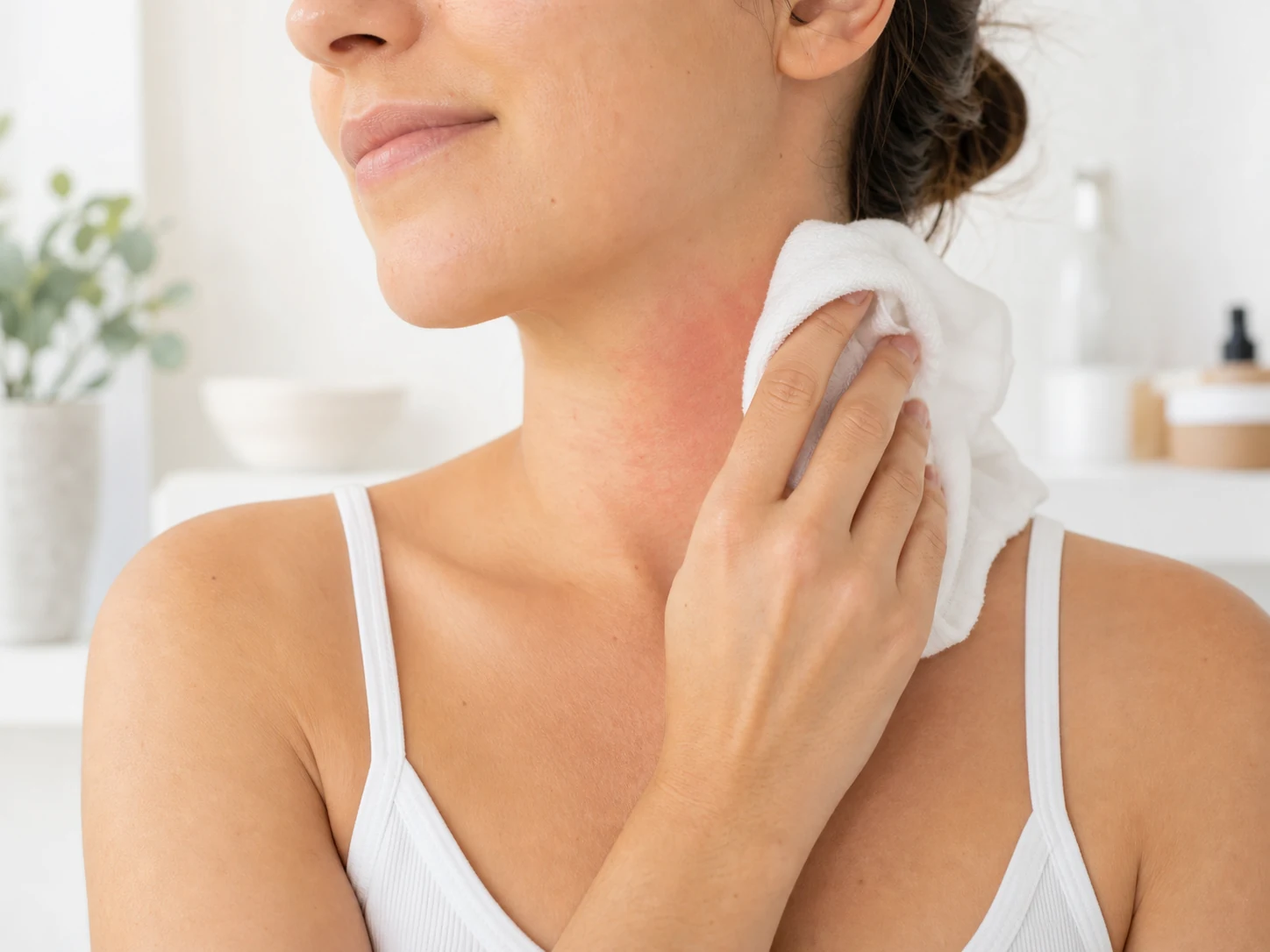 Antihistamine tablets beside skin with heat rash