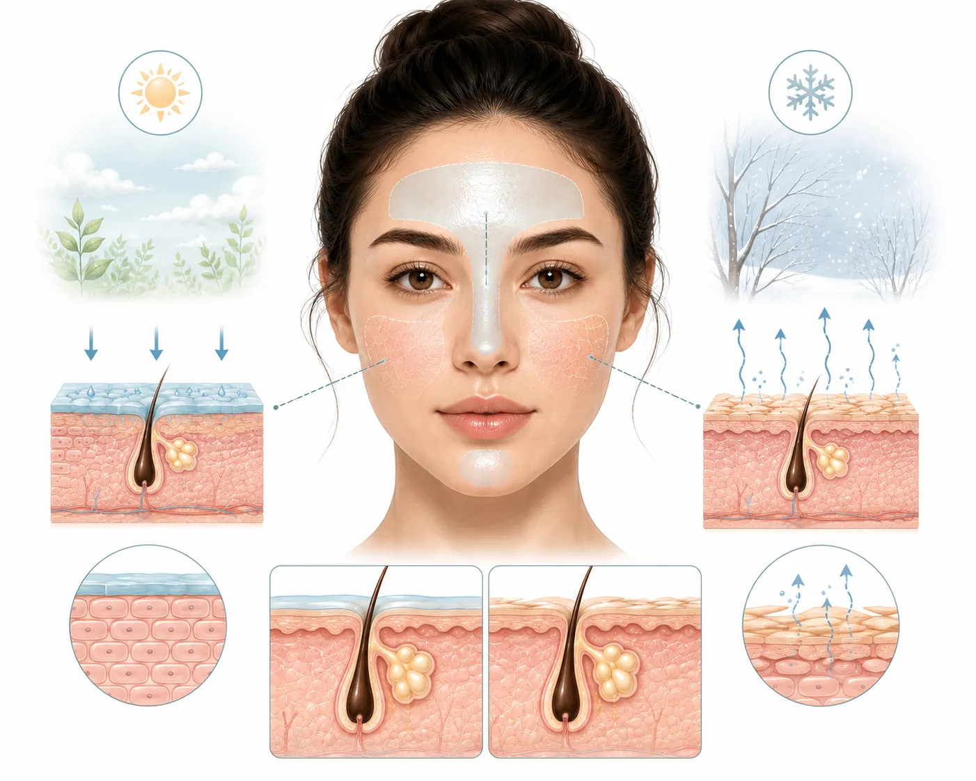 Diagram showing winter effects on combination skin zones