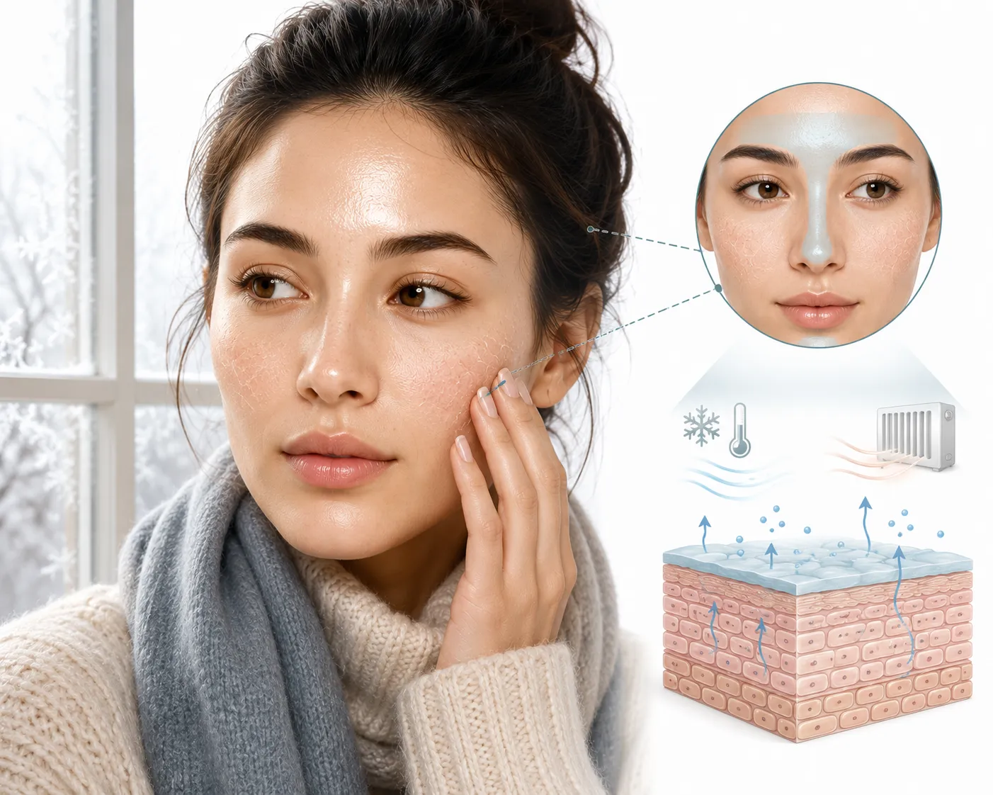 Combination skin reacting to winter with dry cheeks