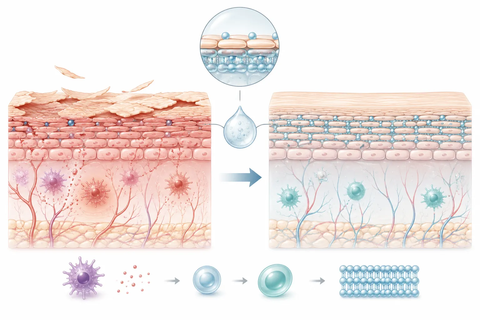 Diagram showing how niacinamide supports sensitive skin and potential irritation triggers