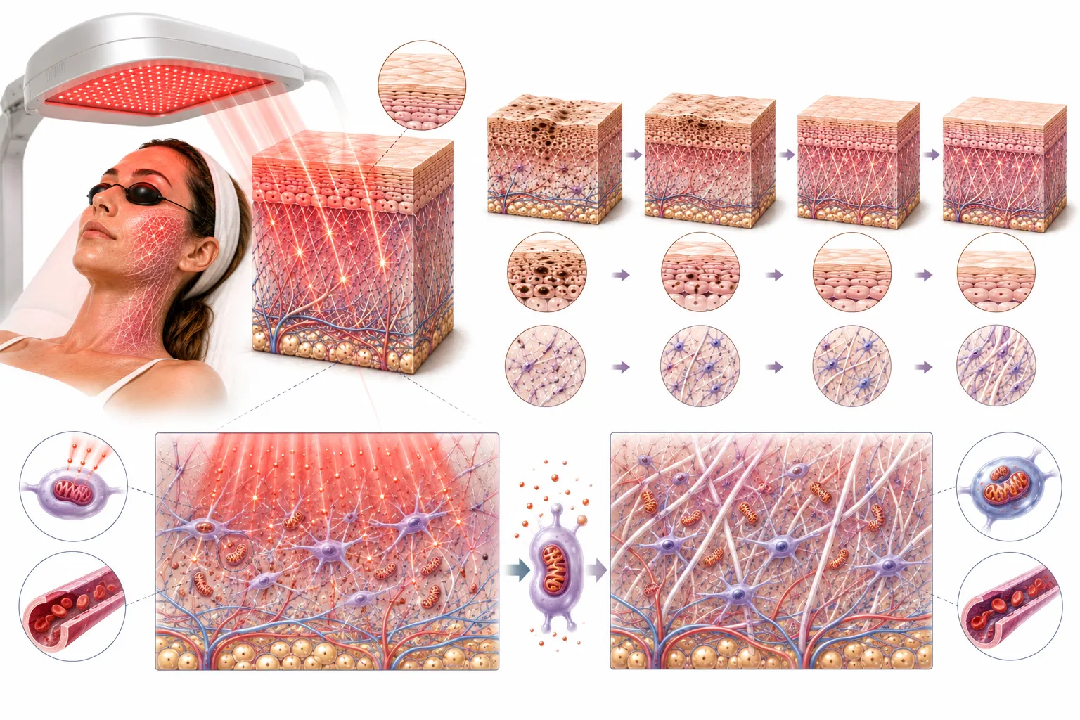Red light therapy mask being used on skin
