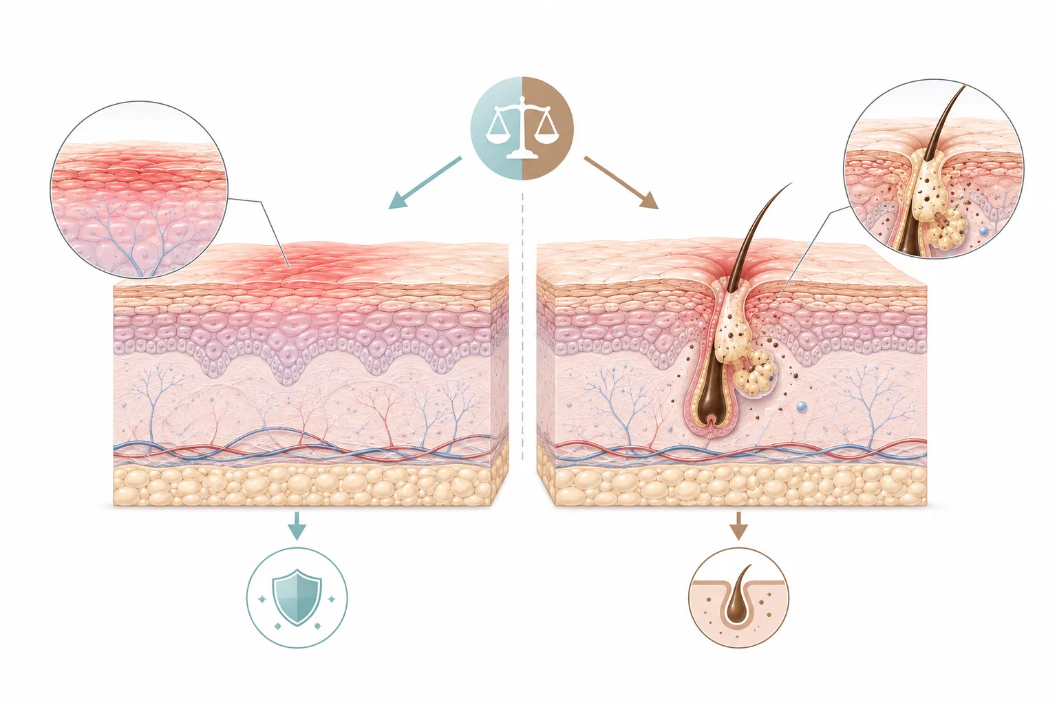 Diagram showing how sensitive skin can lead to breakouts through barrier compromise and inflammation
