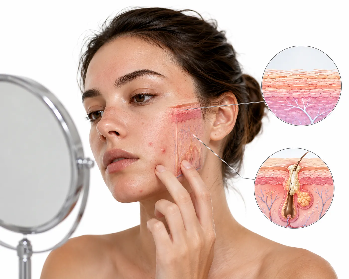 Sensitive skin with acne breakouts, showing the connection