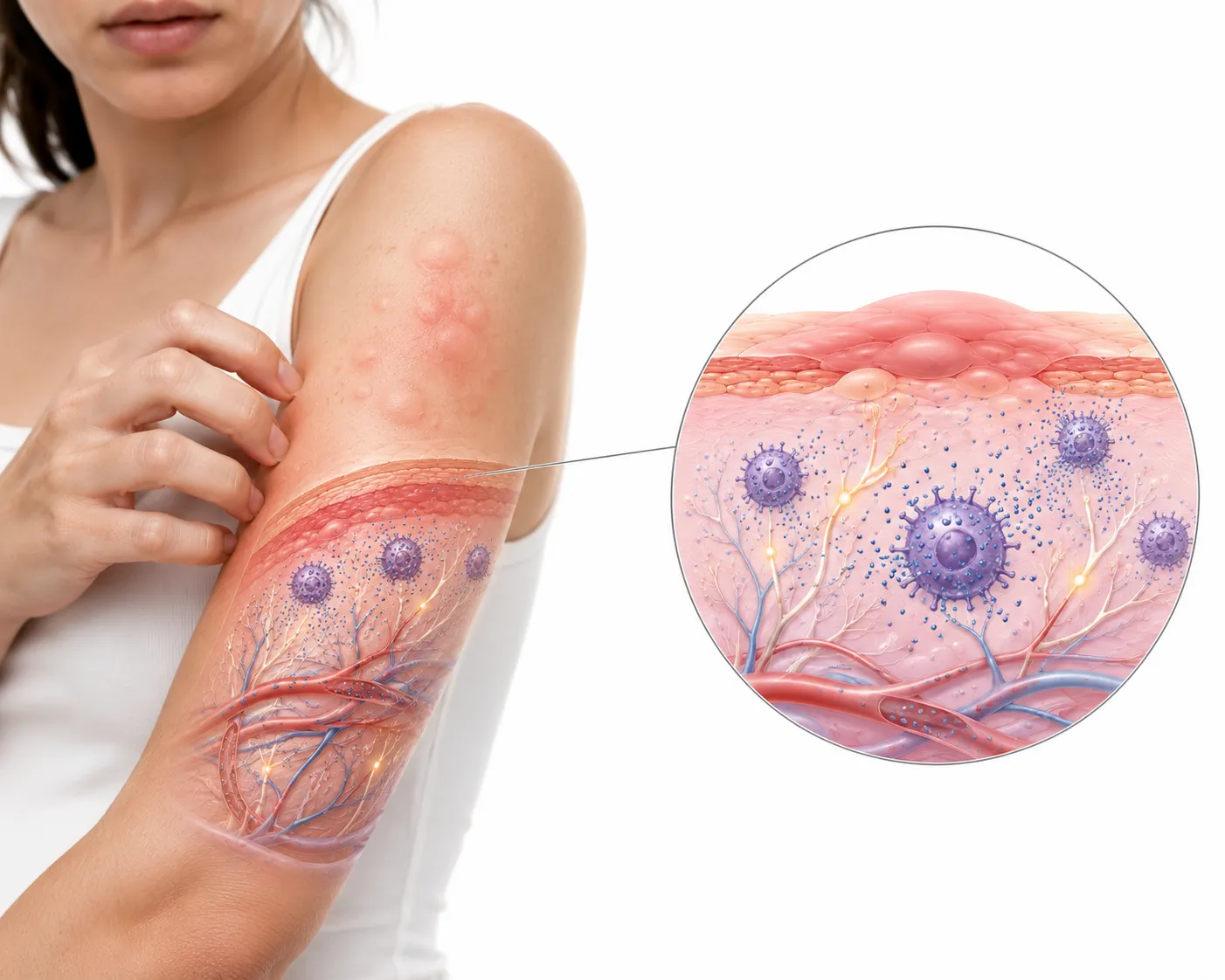 Hives on sensitive skin, showing the connection