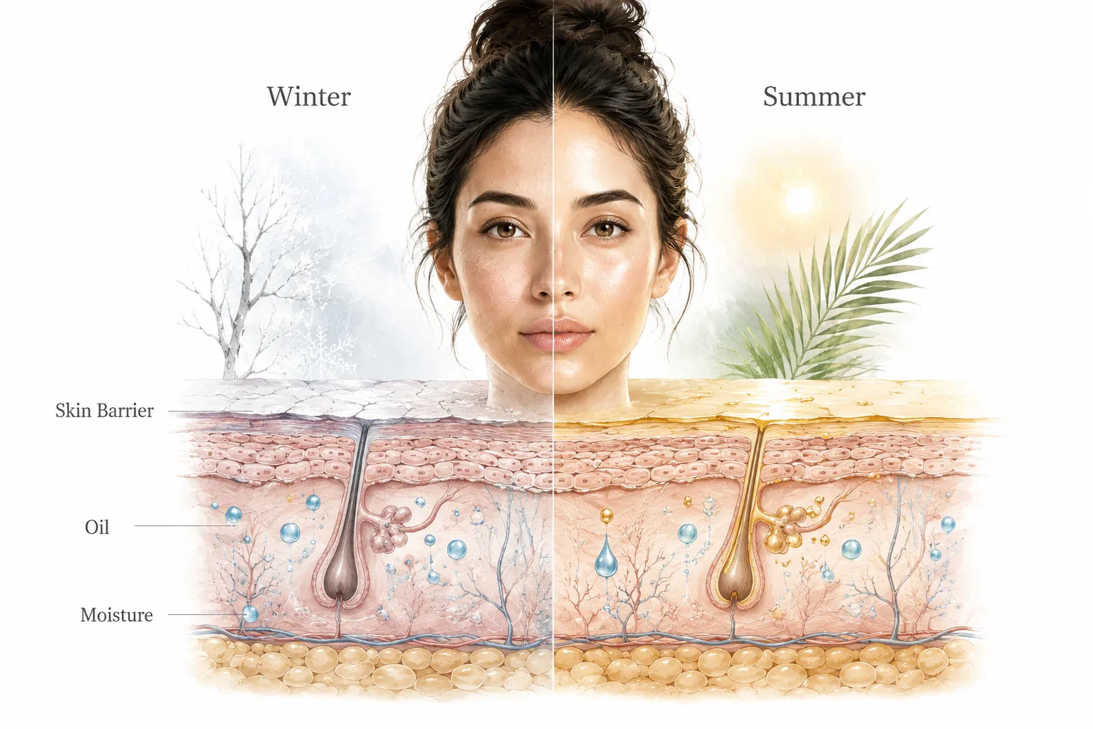 Diagram showing skin changes across the four seasons