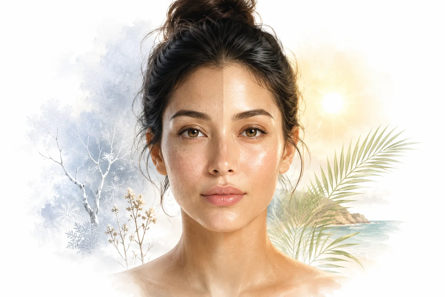 Skincare routine for summer and winter side by side
