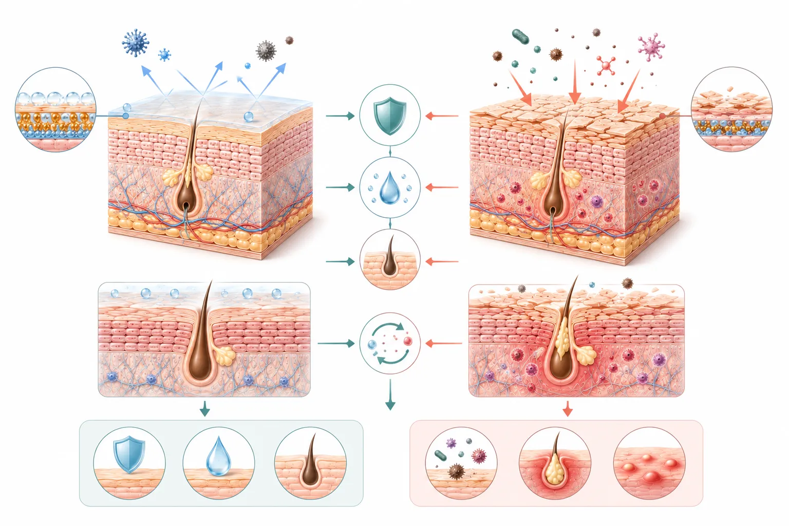 Diagram showing how the skin barrier blocks acne-causing bacteria