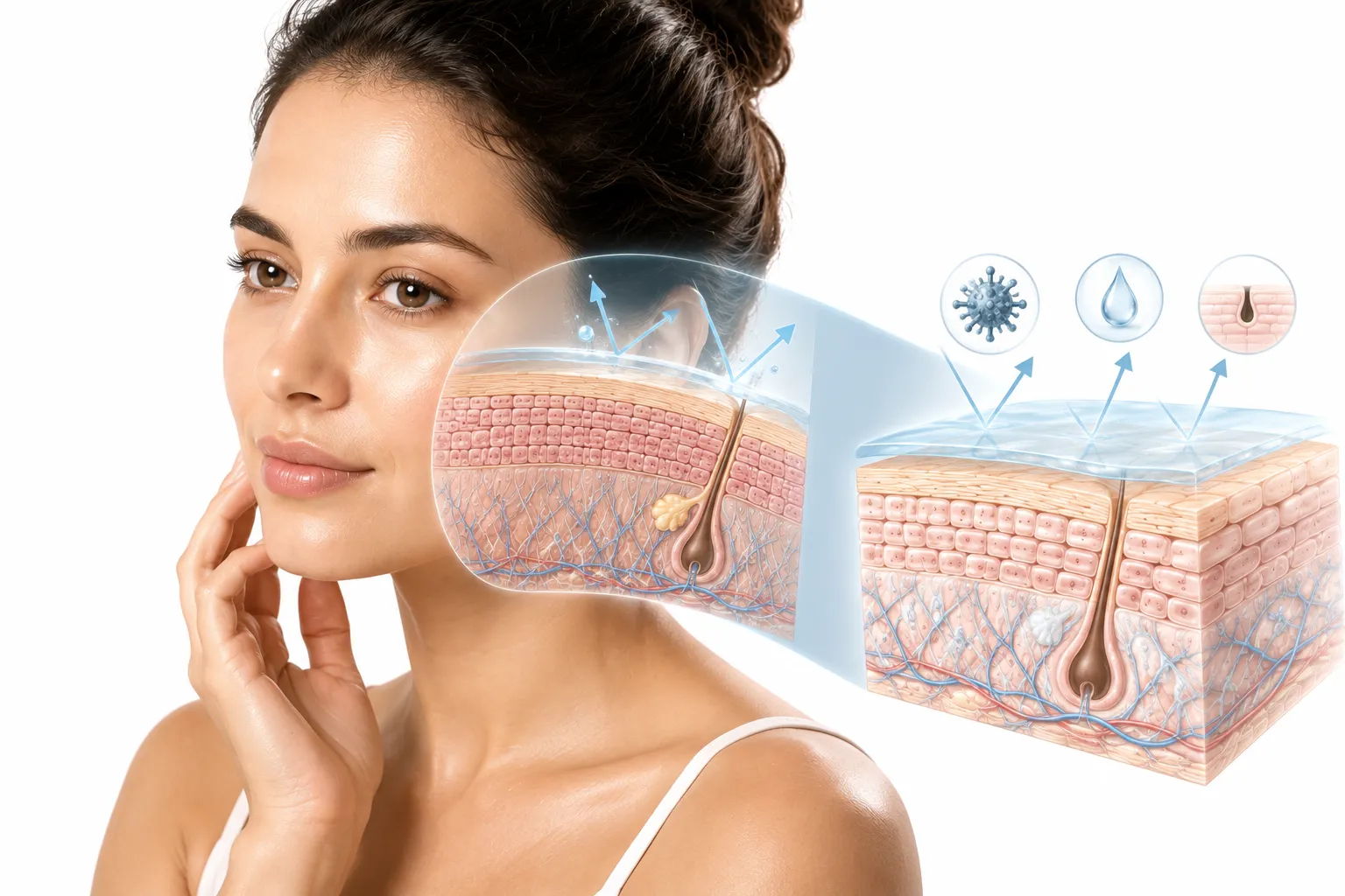 Healthy skin barrier protecting against acne-causing bacteria
