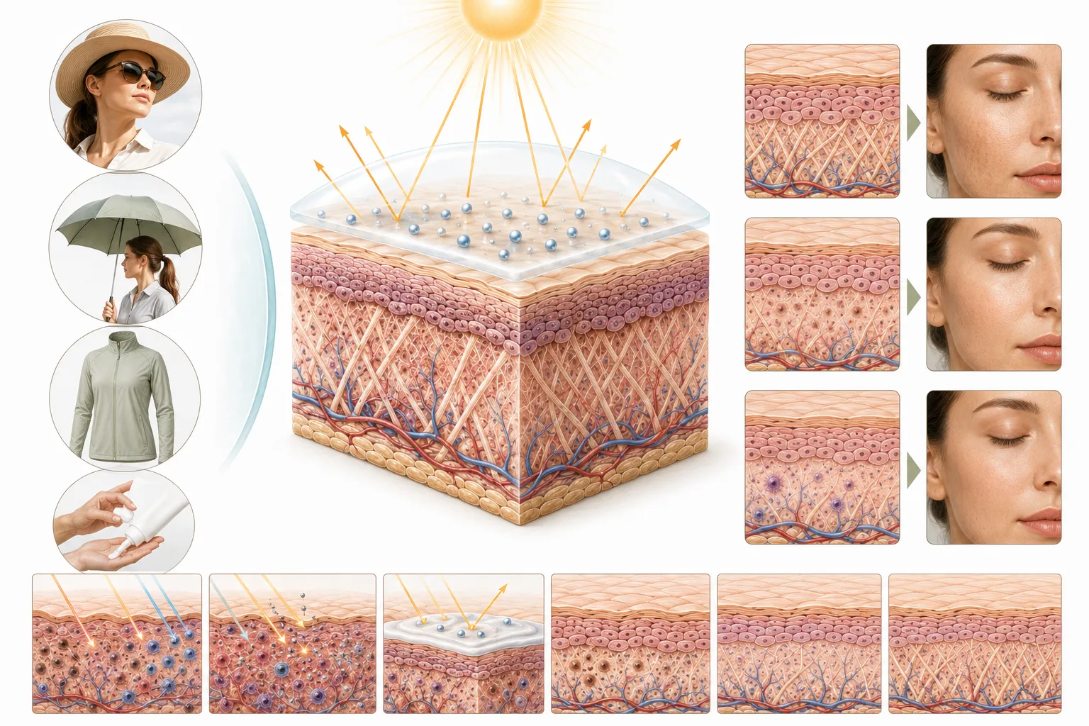 Infographic showing comprehensive sun protection strategies