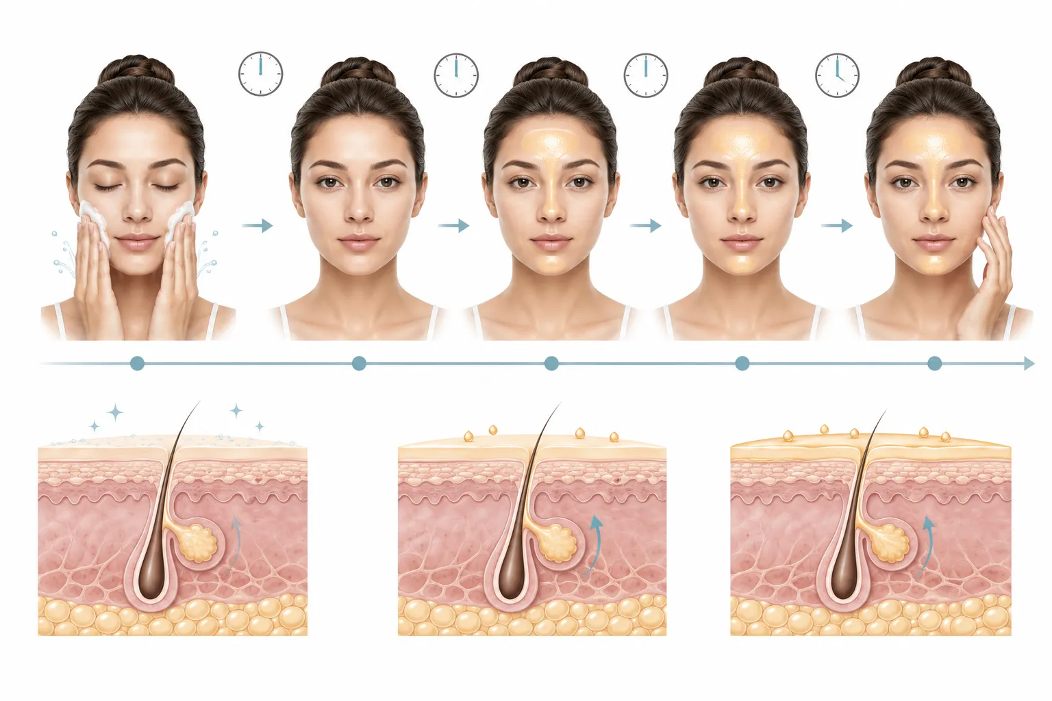 Diagram showing oily T-zone and dry cheeks in combination skin