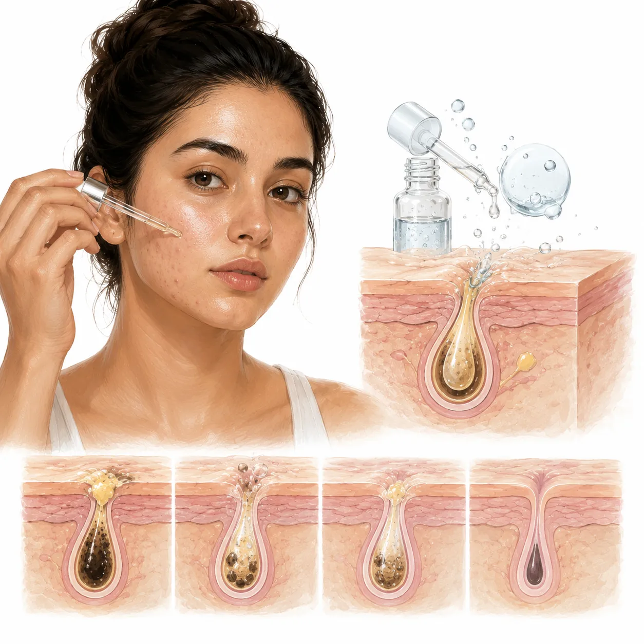Salicylic acid product beside clear, balanced oily skin