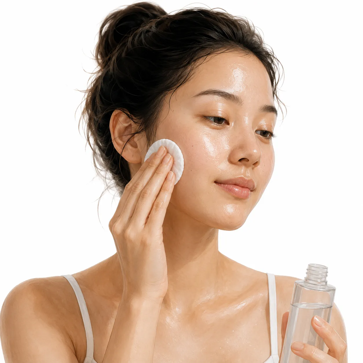 Hydrating toner beside balanced, non-shiny oily skin