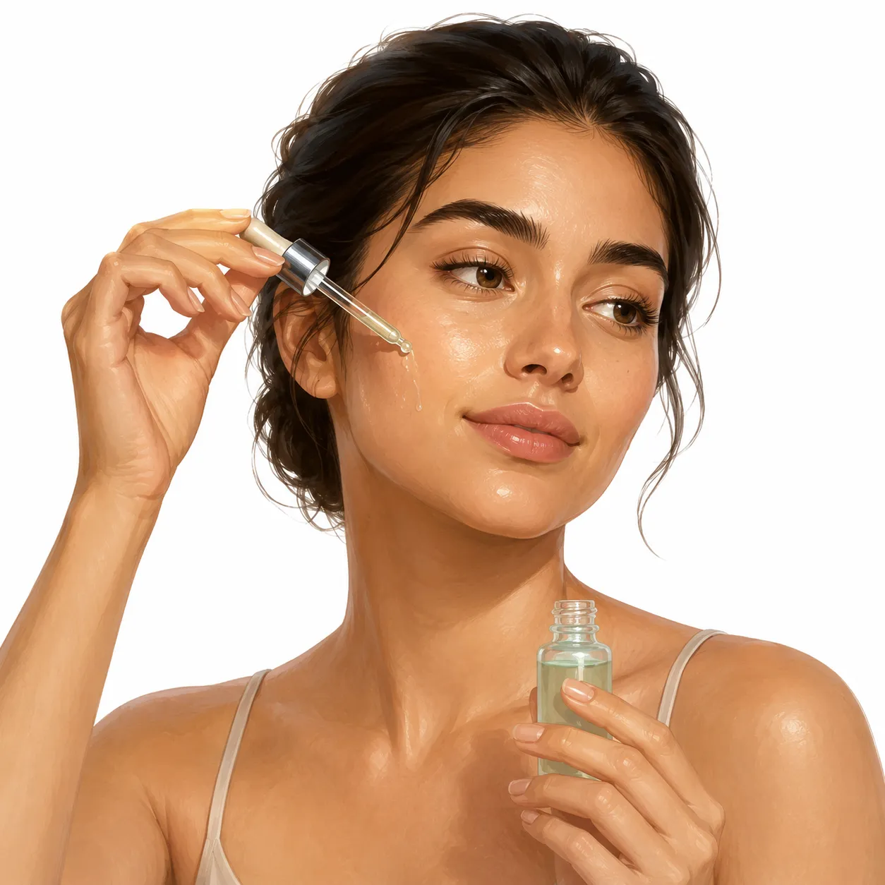 Zinc-based skincare product beside balanced, non-shiny oily skin