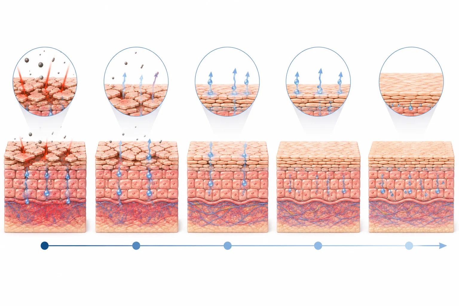 Diagram showing the brick-and-mortar model of barrier repair over time