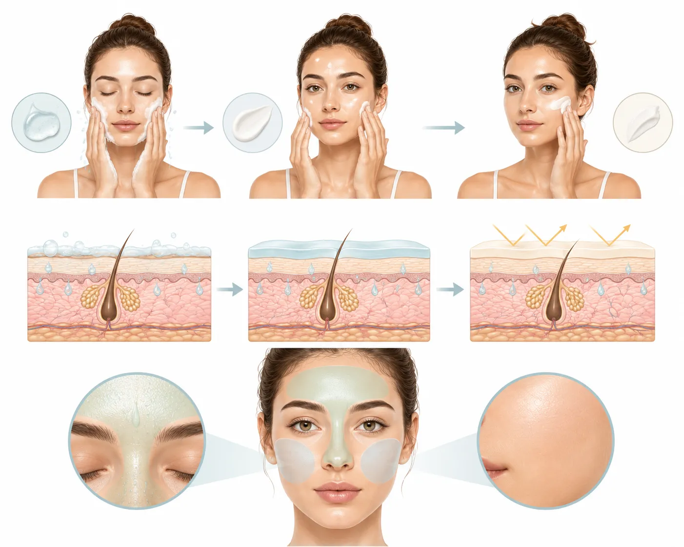 Diagram showing different care zones on combination skin