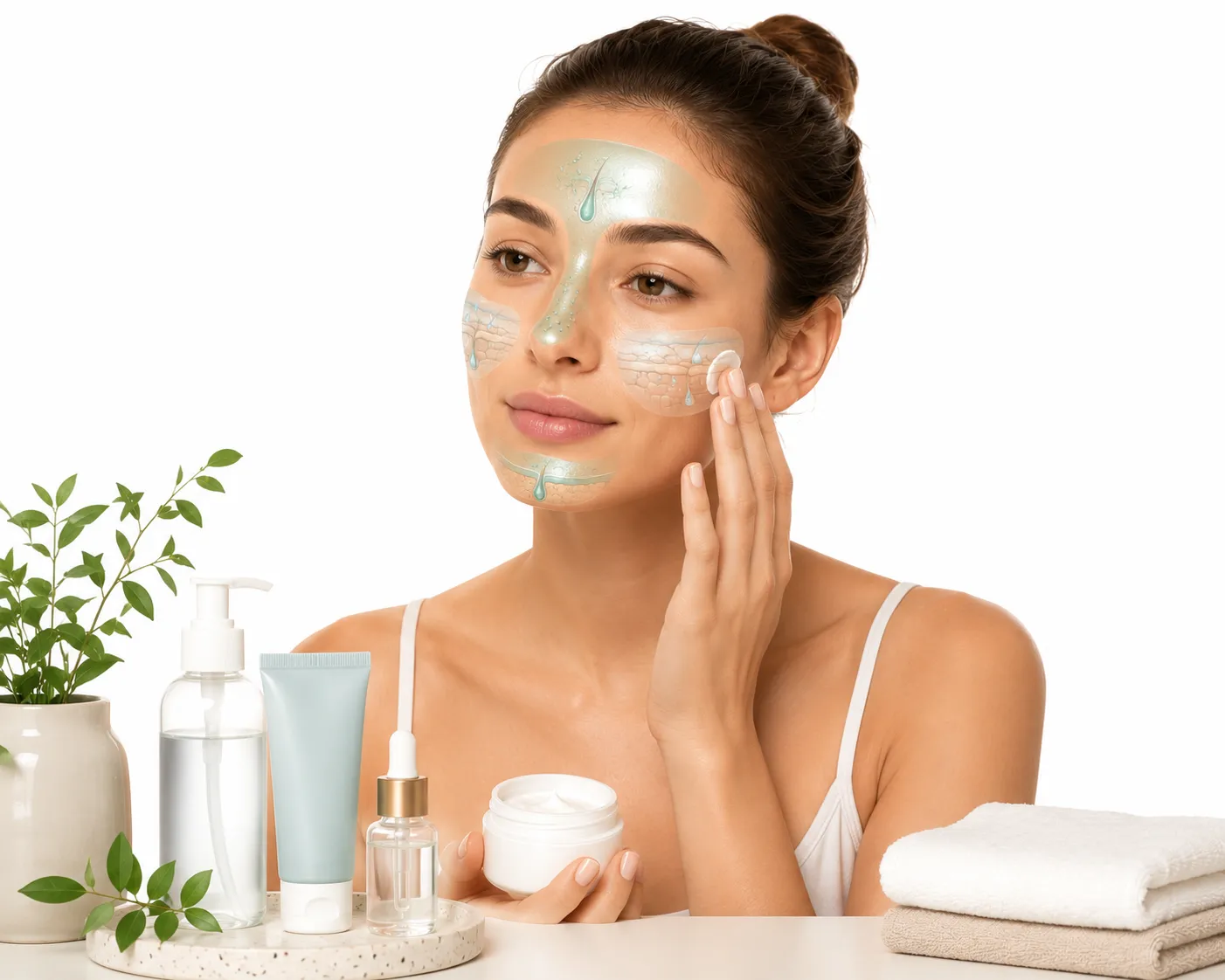 Combination skin showing oily T-zone and dry cheeks